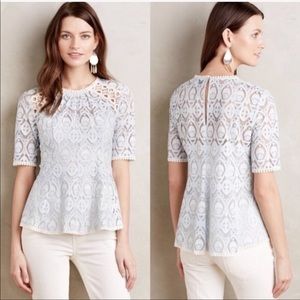NWT amazing Anthropologie lace blouse top blue sz 0